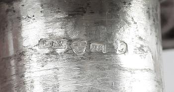 LJUSSTAKAR, ett par, silver, Carl Johan Kling, Gällivare, troligen 1857.