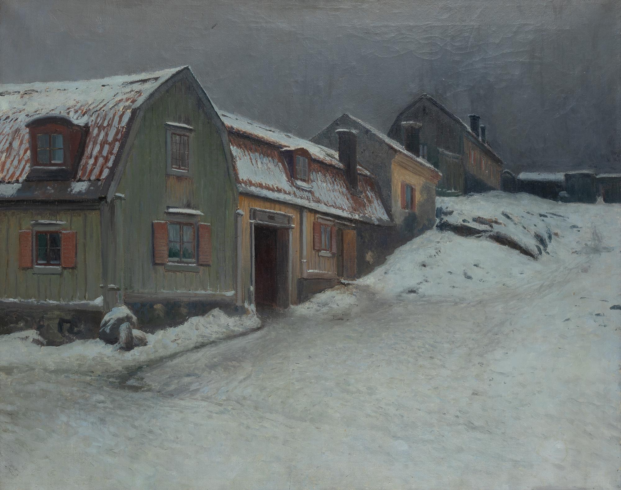 Johan Kindborg, Winter Scene from Bengt Ekehjelmsgatan, Södermalm, Stockholm.