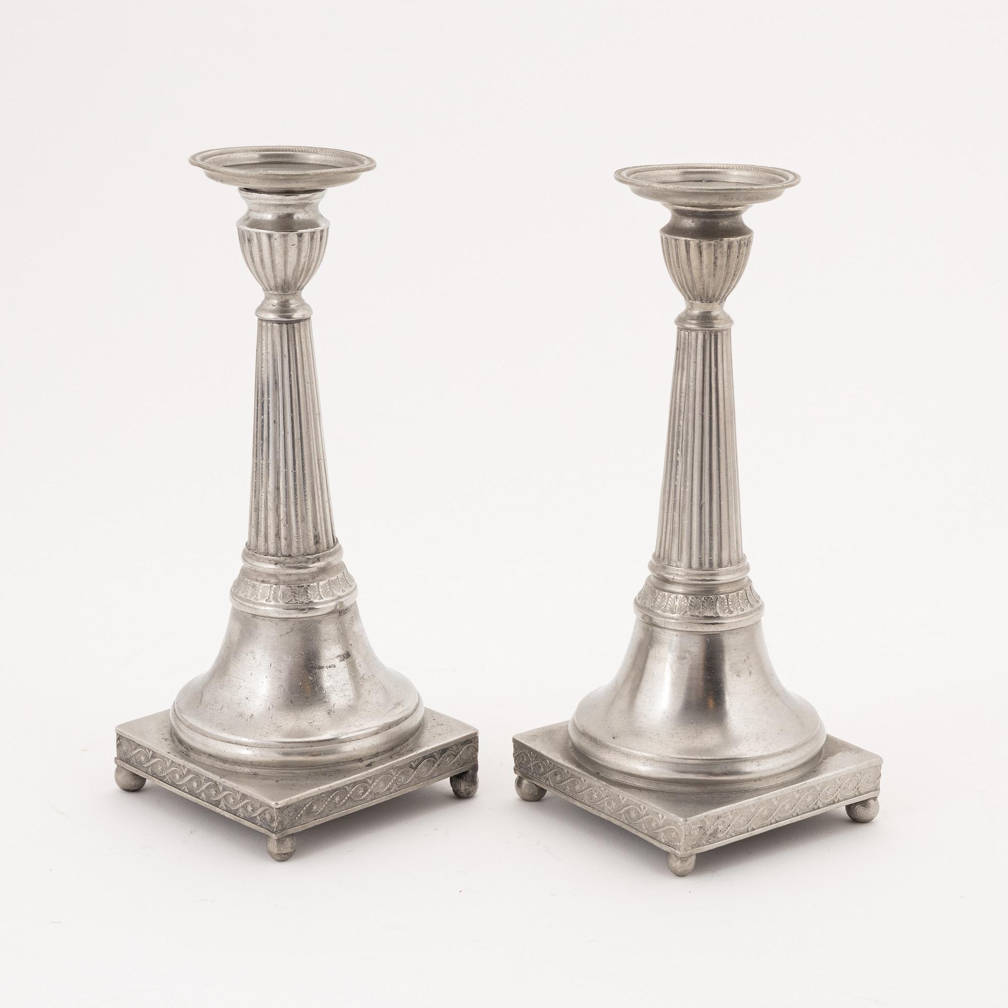Nils Justelius, a pair of pewter  candle holders, Eksjö, 1819.