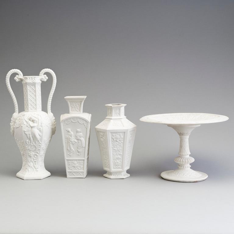 VASER, tre st samt TAZZA, parian, Gustafsberg och Rörstrand, sekelskiftet 1900.