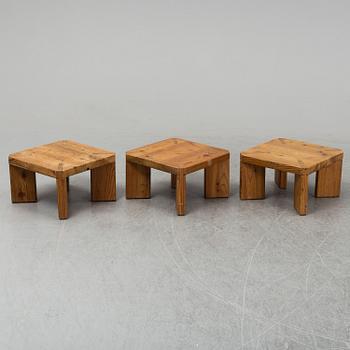 ROLAND WILHELMSSON, three pinewood stools, signed and dated 31/8 1967.