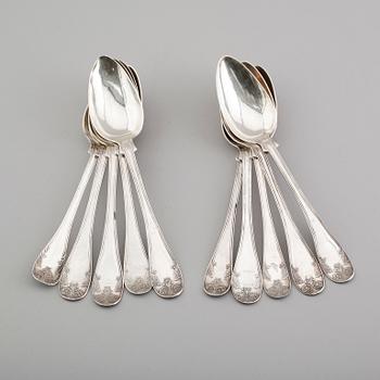 MATSKEDAR, 10 st snarlika, silver, 1800-talets mitt. Vikt ca 538 gram.