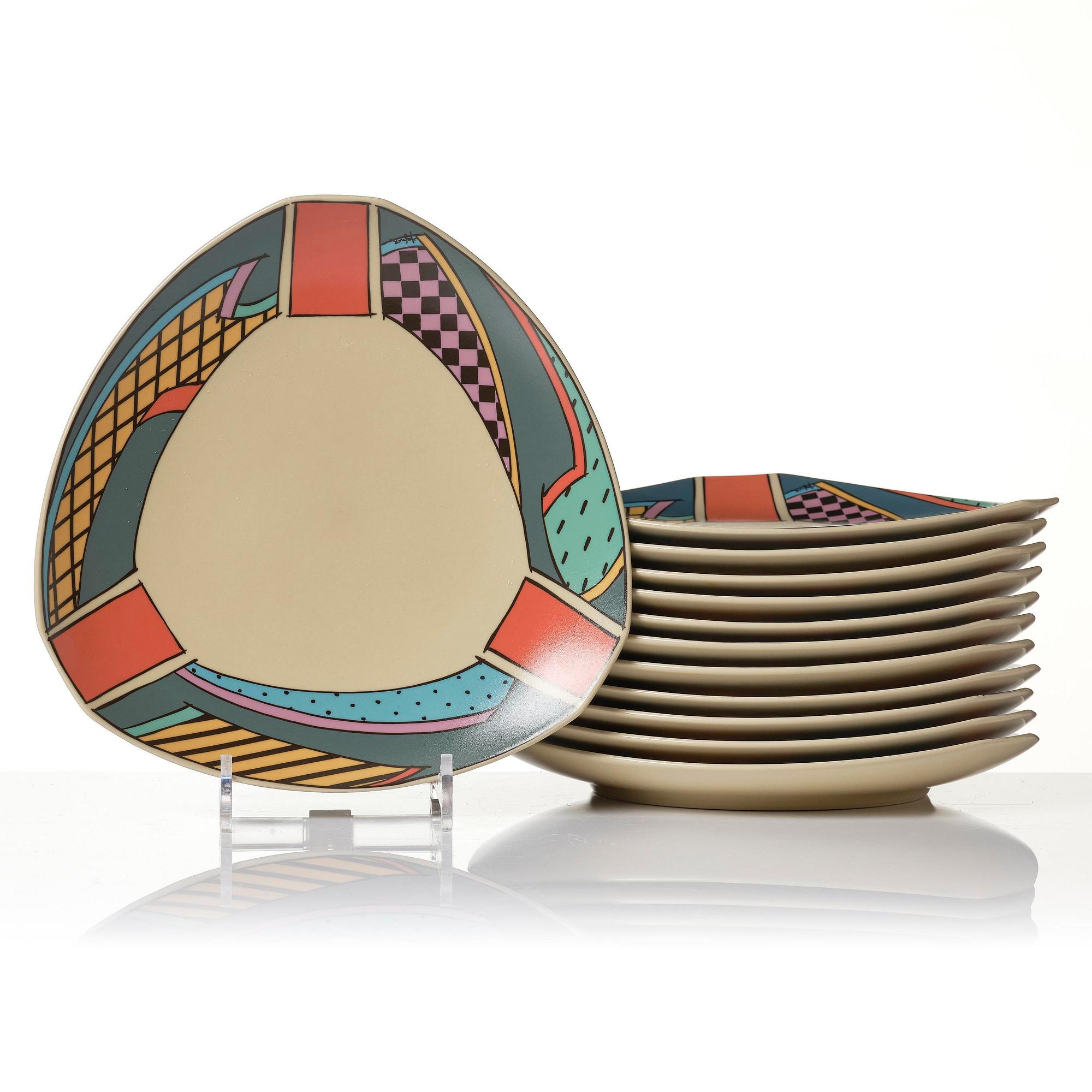Dorothy Hafner, a 47-piece "Flash" ceramic dinner service, Rosenthal, Germany, post 1984.