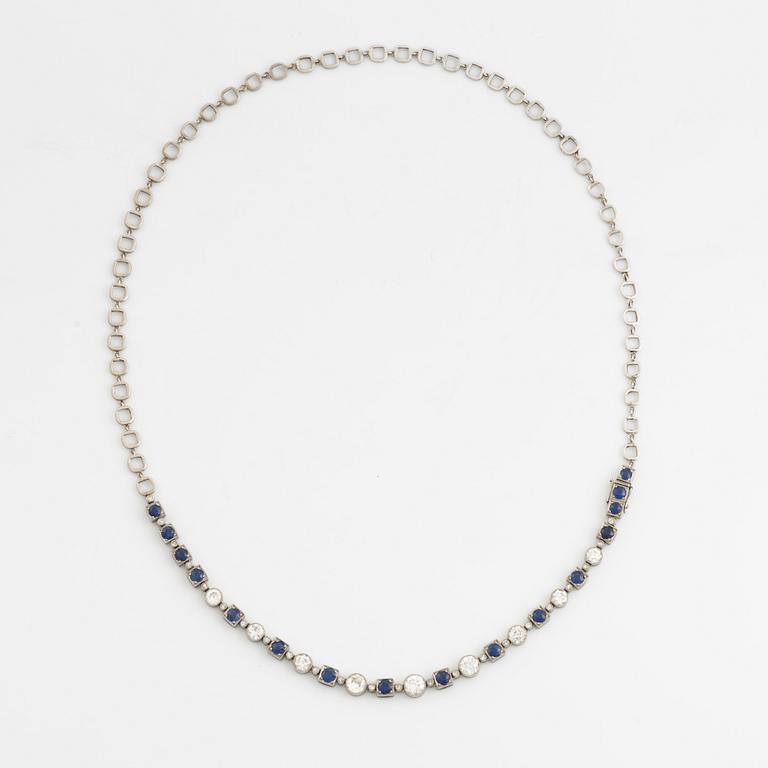 Necklace, white gold with old-cut diamonds and sapphires.