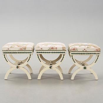 Three painted late gustavian stools c. year 1800.