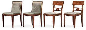 532. Two + two Swedish wooden chairs with stylized inlays,