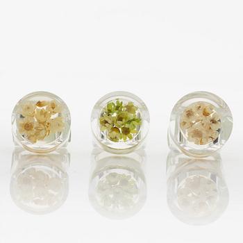 Siv Lagerström, three rings, acrylic plastic. Engraved works from the 1970s.