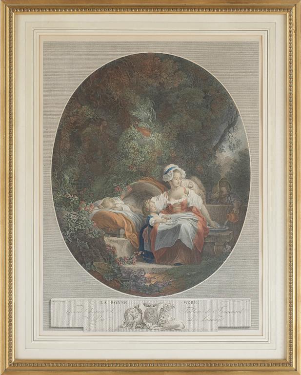 GRAVYRER, 2 st, efter Jean Honoré Fragonard, 1800/1900-tal.