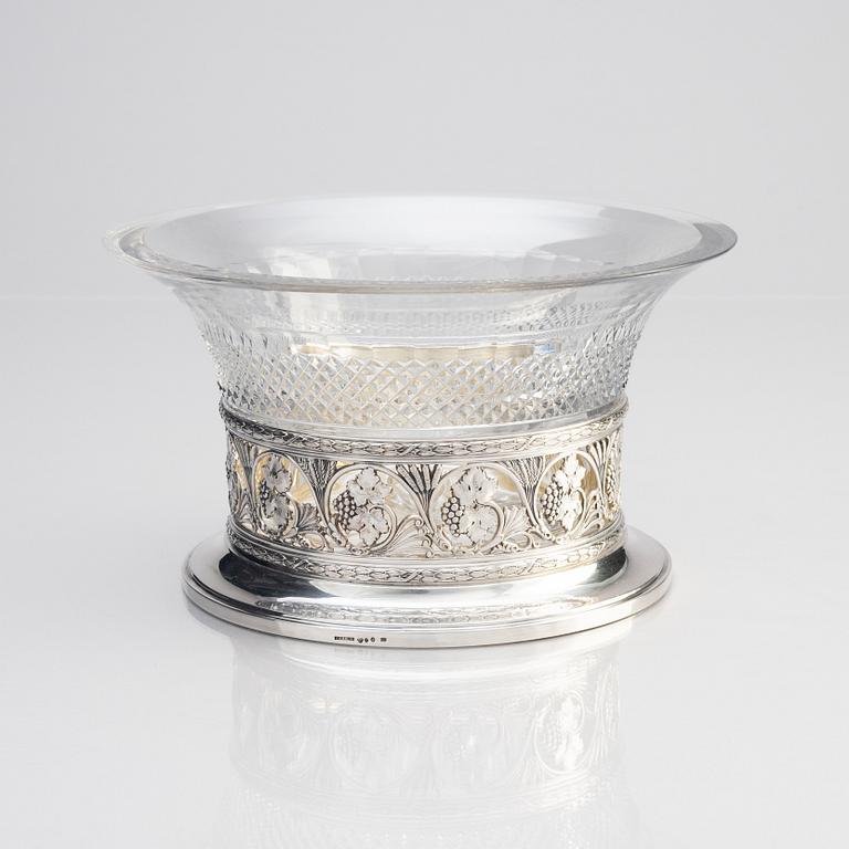 Jardiniere/fruktskål, silver och slipat glas, W.A. Bolin 1912-1917.
