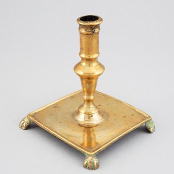 Candlestick, brass, around the year 1700, Baroque style.