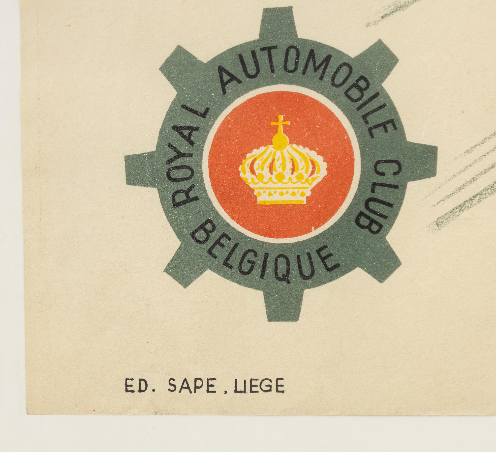 A vintage racing poster, 'Grosse Preis von Belgien Francorchamps 20 juni', Royal Automobile Club Belgique, Belgium 1954.