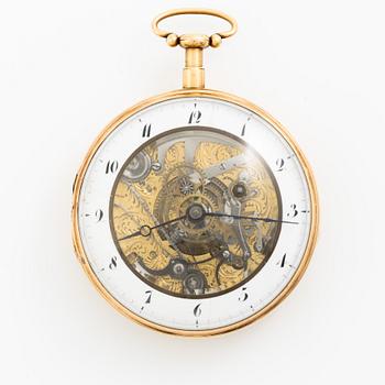 Pocket watch, skeletonised, with repeating mechanism, 18K gold, 52,5 mm.
