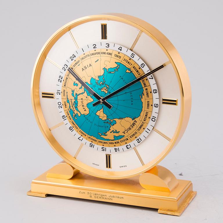 An Imhof table clock with world time, 1960/70s.