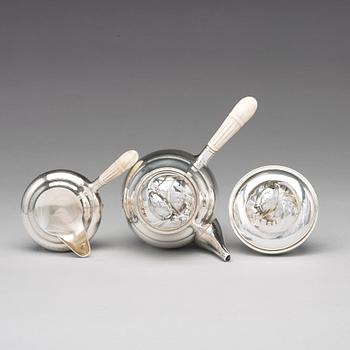 Georg Jensen, a three pieces of "Blossom" sterling silver coffee service, Copenhagen 1933-51, design nr 2A and 2C (sugar bowl).