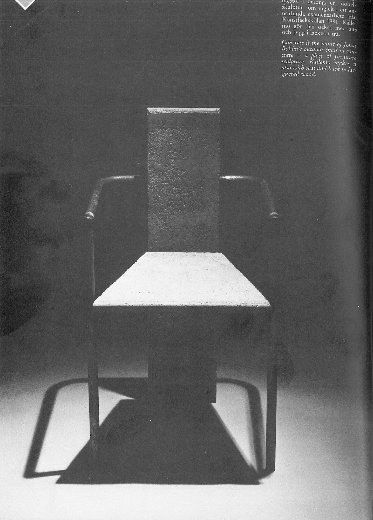 Jonas Bohlin, a "Concrete" armchair, reportedly the original, the one exhibited at Konstfack, Stockholm 1981.