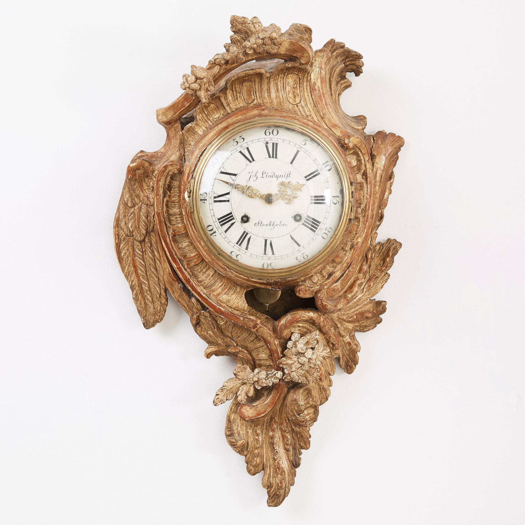 A Swedish Rococo 18th century wall clock.