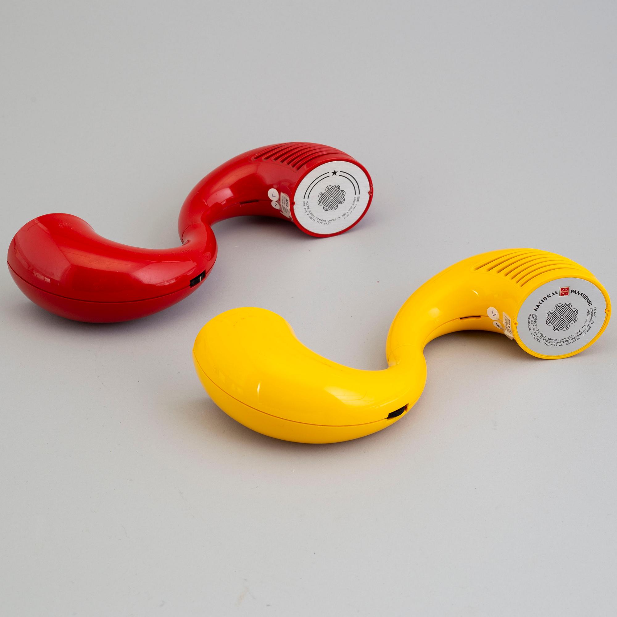 Two 'Toot-a-loop" plastic radios, Panasonic, 1970's.