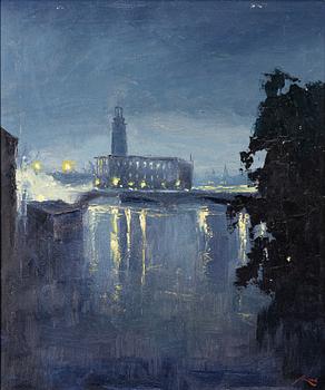Axel Lind, Stockholms stadshus i månsken.