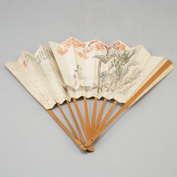 A fan leaf painting by Xue Yuelou, signed and dated 1929.