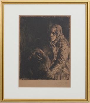 Anders Zorn, etsning, 1900, signerad.