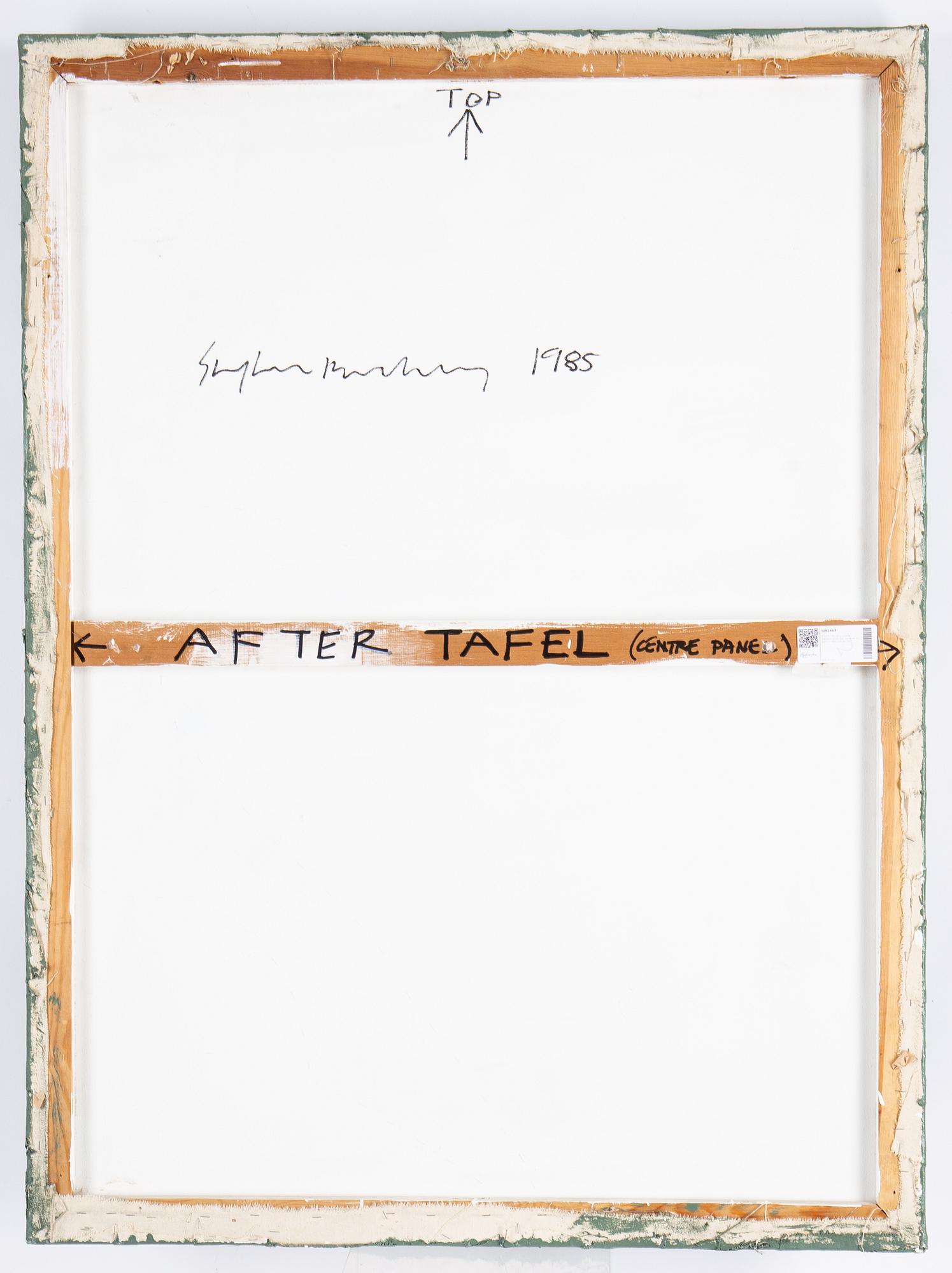 Stephen Buckley, triptyk, mixed media on canvas, signed and dated 1985 verso.