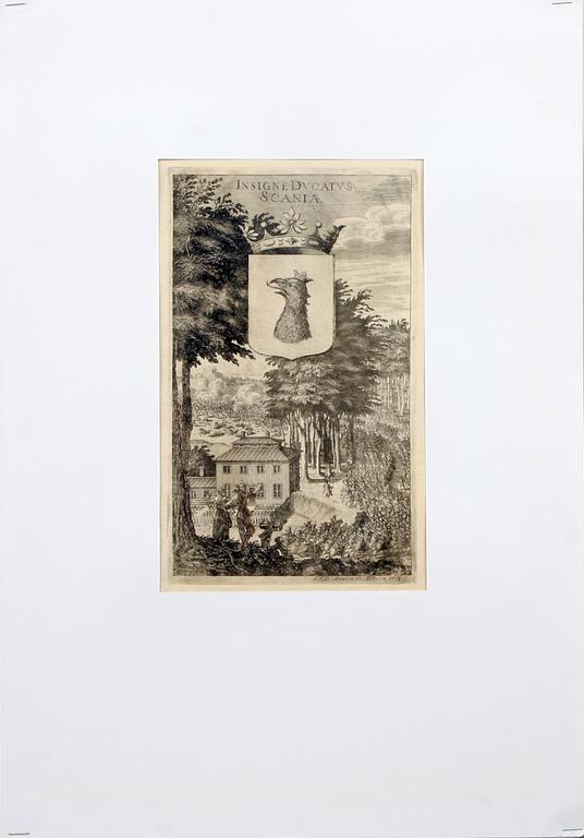 KOPPARSTICK, 5 st, ur Suecia Antiqua, bl a W. Swidde och J. van den Aveele, 1700-tal.