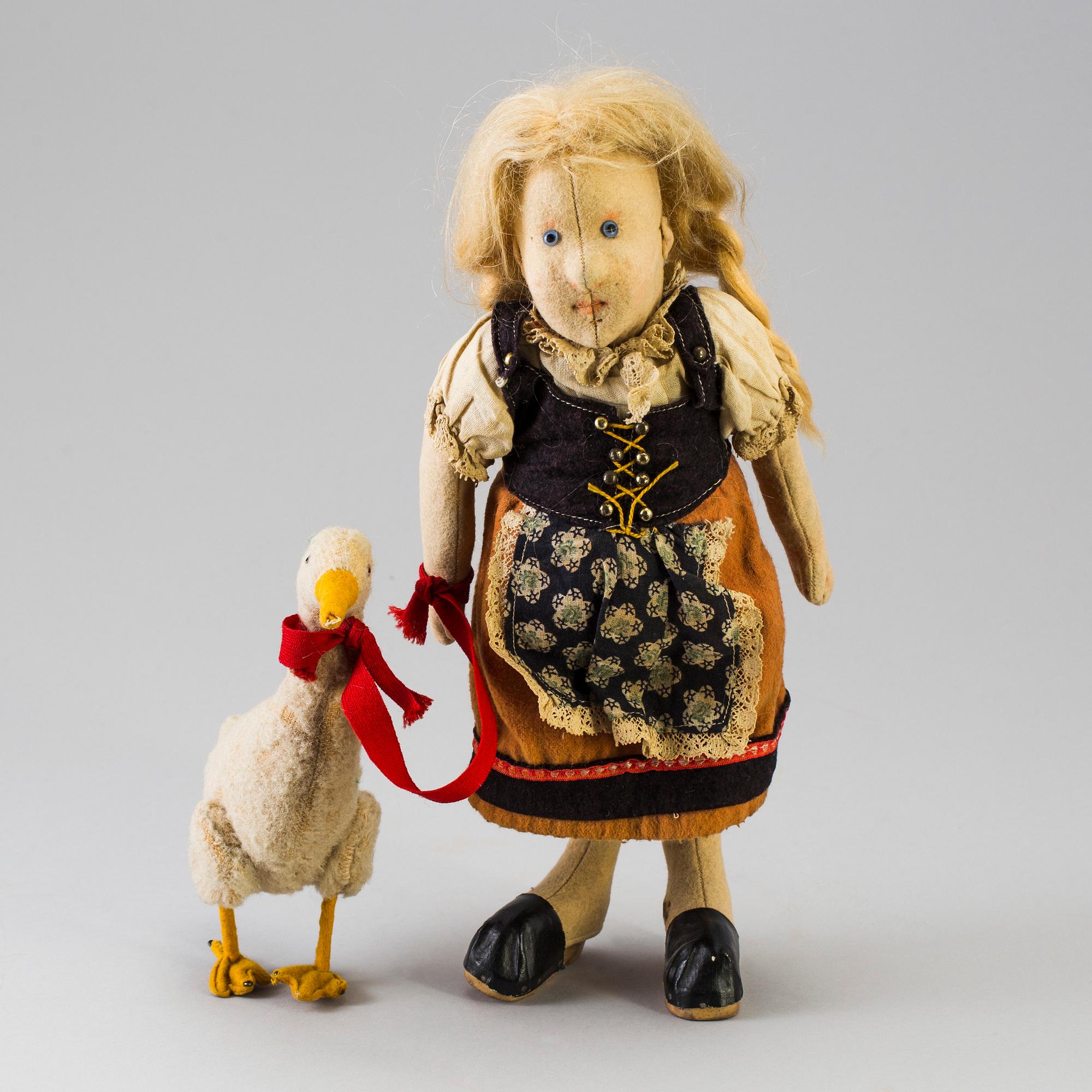 STEIFF, sannolikt, flicka med gås, Tyskland, 1910-tal.