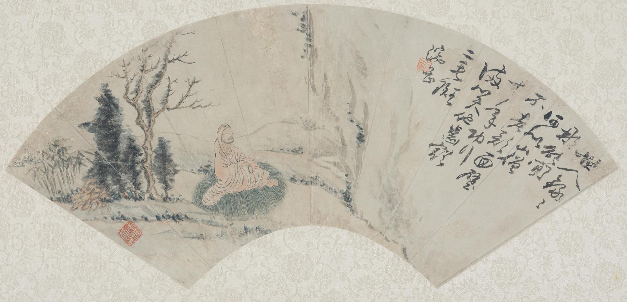 Solfjädersmålningar, tre stycken, Kina, 1900-tal.