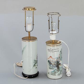 A set of two Chinese porcelain table lamps.