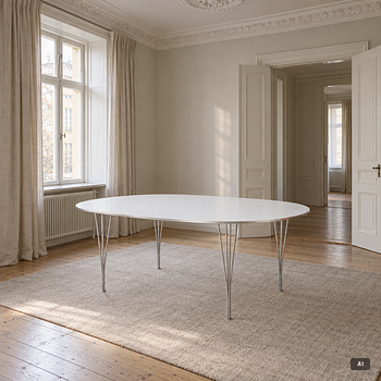 Bruno Mathsson, & Piet Hein, a dining table, 'Superellipse', Fritz Hansen, Denmark, 1988.