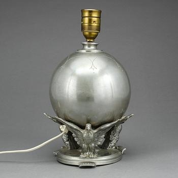 BORDSLAMPA, tenn, art déco, 1920-30-tal.