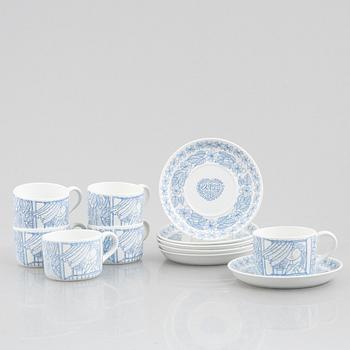 Stig Lindberg, six tea cups with saucers "Boro", Gustavsberg.