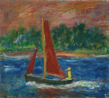 46. Ivan Ivarson, Boat with red sails.
