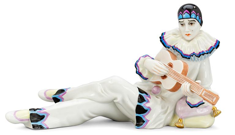 DOROTHEA CHAROL Figurin "Pierrette med gitarr", Rosenthal, modell nr 78, Tyskland 1920-30-tal.