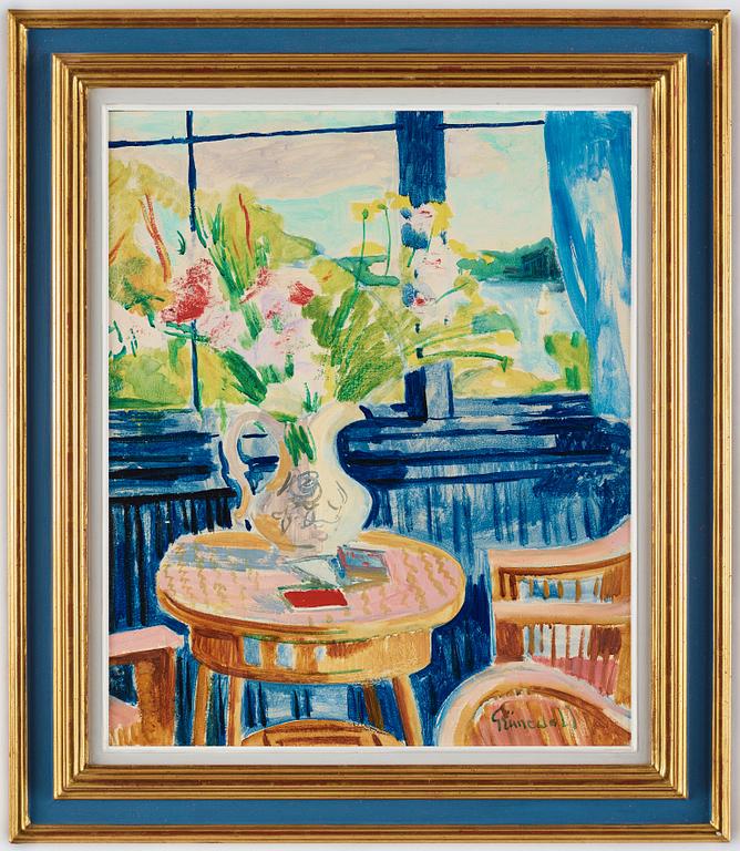 Isaac Grünewald, Interior with flowers in a jar.