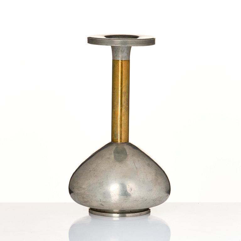 Sylvia Stave, a pewter and brass vase model 5557, C.G. Hallberg, Stockholm, 1933.