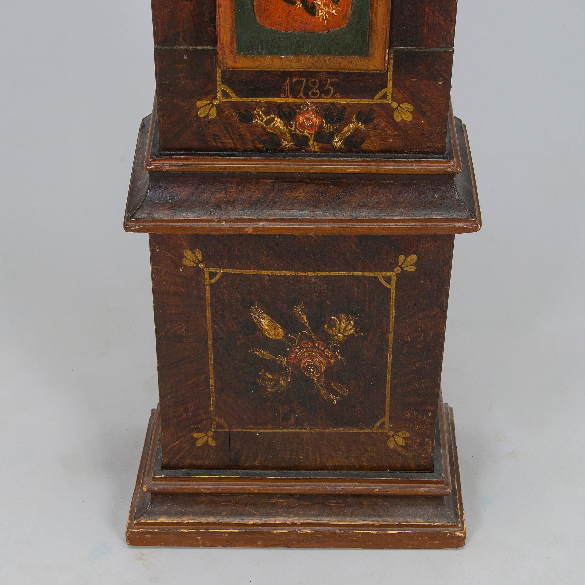 A longcase clock from Åland, Petter Linqvist, dated 1785.