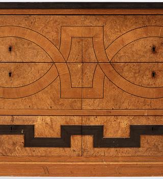 Carl Bergsten, an oak veneered sideboard/ chest of drawers, Nordiska Kompaniet Sweden 1923. Part of a set exhibited in Gothenburg 1923.