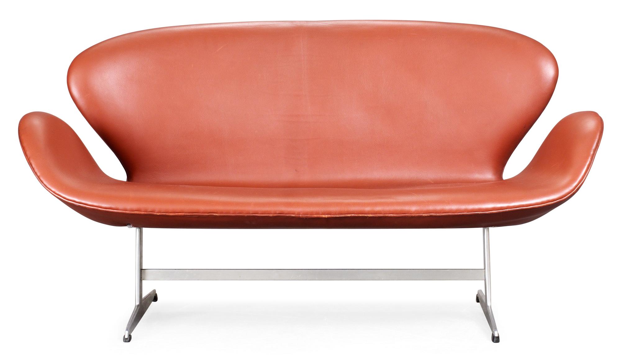 An Arne Jacobsen brown leather and aluminium "Swan" sofa, Fritz Hansen, Denmark.