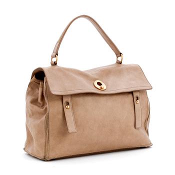 344. YVES SAINT LAURENT, a beige suede handbag, Muse Two".