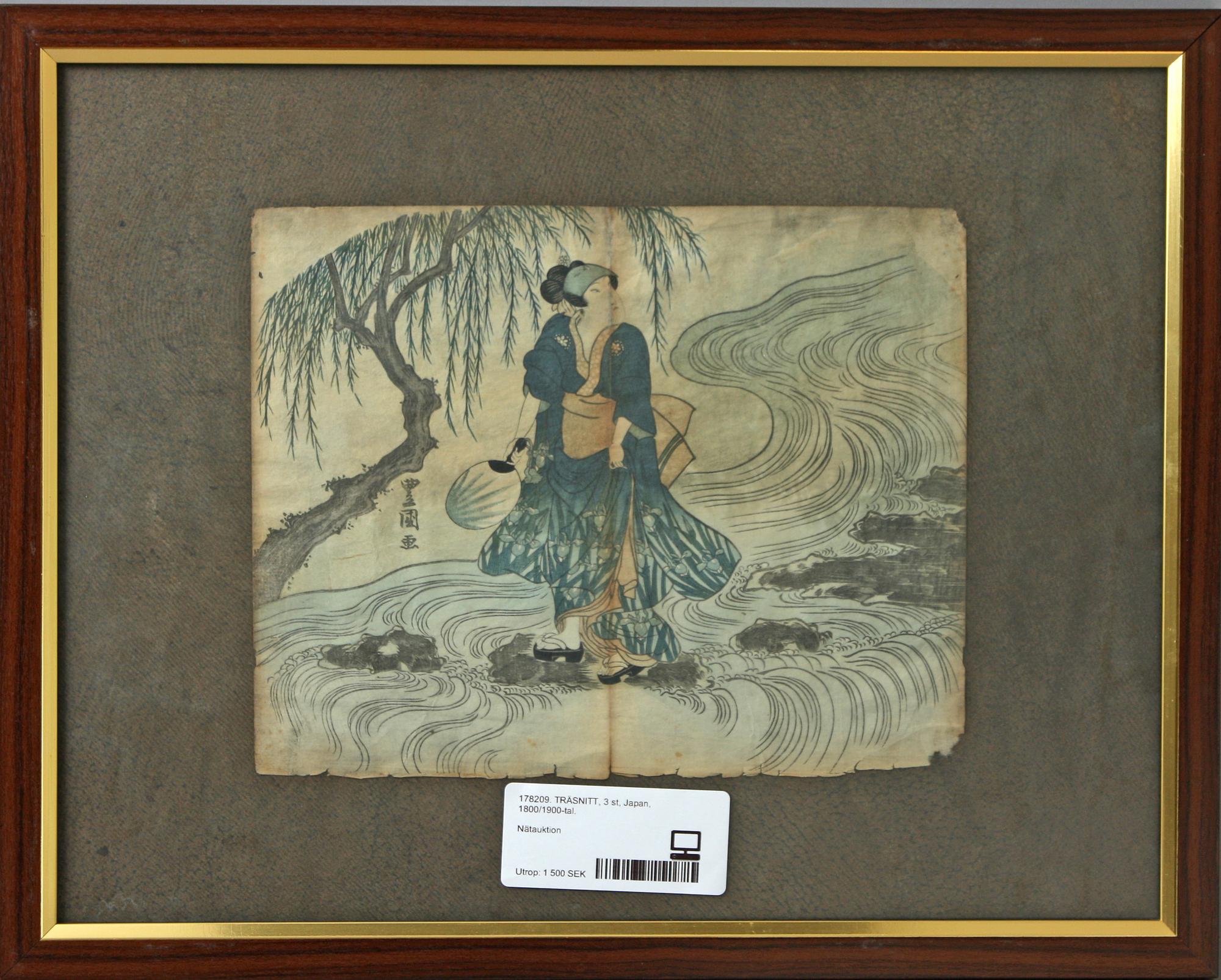 TRÄSNITT, 3 st, Japan, 1800/1900-tal.
