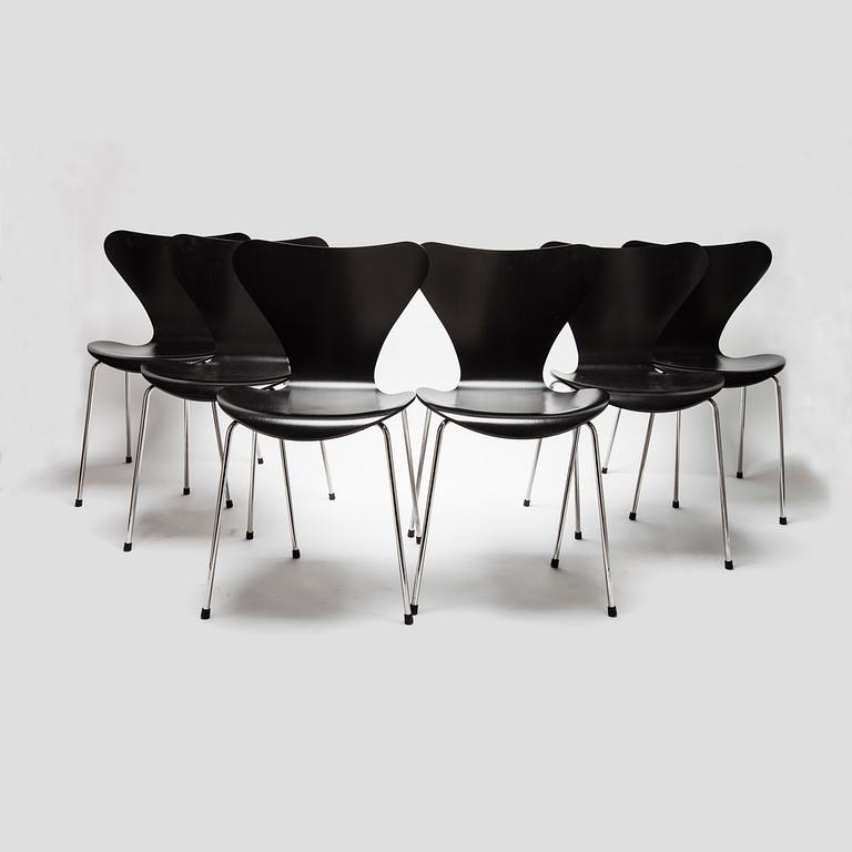 STOLAR, 6 st, "Sjuan", Arne Jacobsen, Fritz Hansen, 2000-tal.