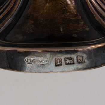 A chanukiah / menorah silver candelabrum for nine candles, mark of Britton, Gould & Co, Birmingham 1933.