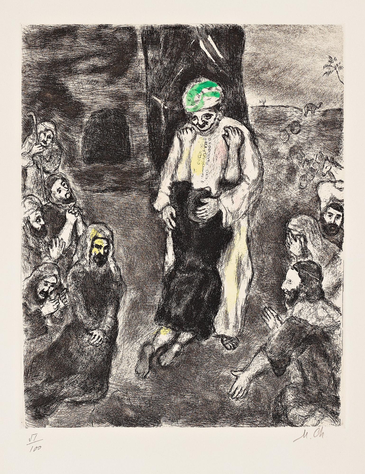 MARC CHAGALL, handkolorerad etsning, 1958, signerad med blyerts och numrerad 51/100.
