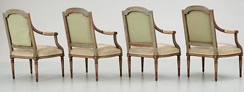A set of four Louis XVI late 18th century  armchairs.