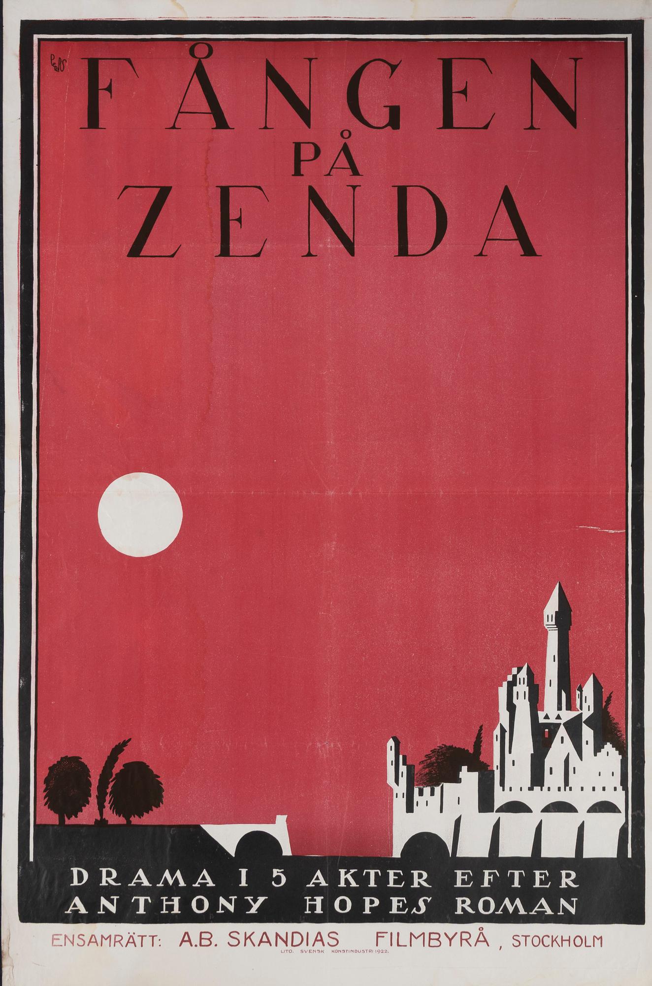 Curt Peters, a vintage movie poster, 'Fången på Zenda (The Prisoner of Zenda)', 1922.
