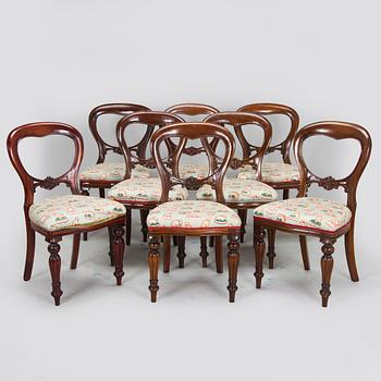 Matbord och stolar, 8 st, mahogny, regency-stil, 1900-talets slut.