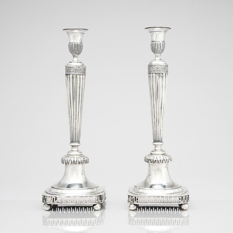 A pair of Swedish early 19th century silver candelsticks, mark of Jacob Hallardt, Stockholm 1811.