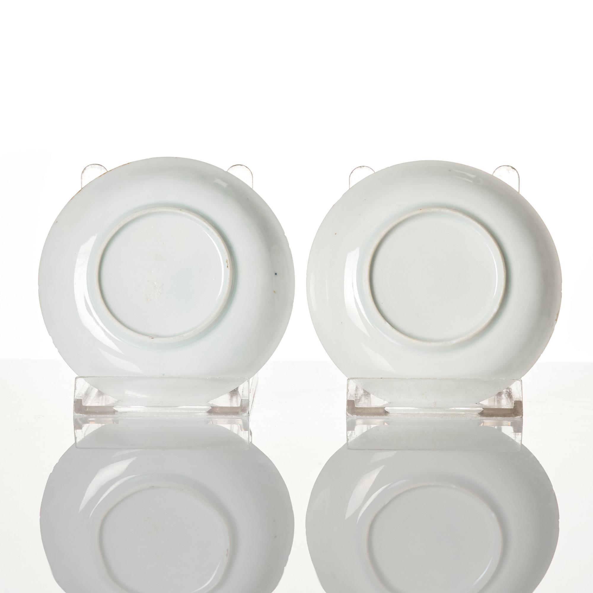 A pair of famille rose miniature cups with stands, Qing dynasty, 18th Century.