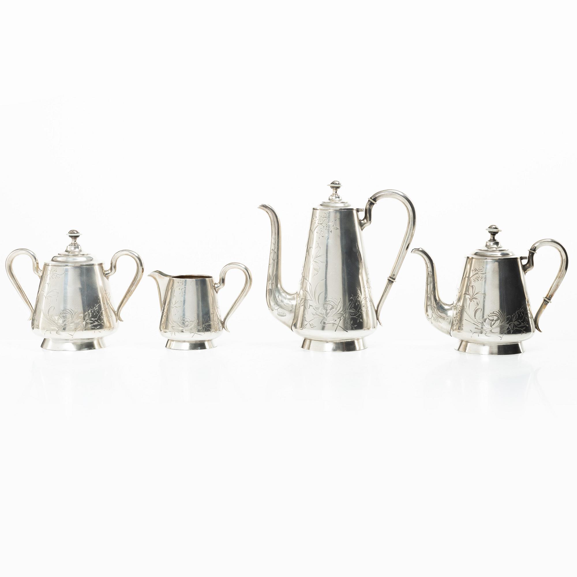 A Russian silver tea and coffee set, mark of Victor Fink, Moscow, active 1897–1917 (4 pieces).
